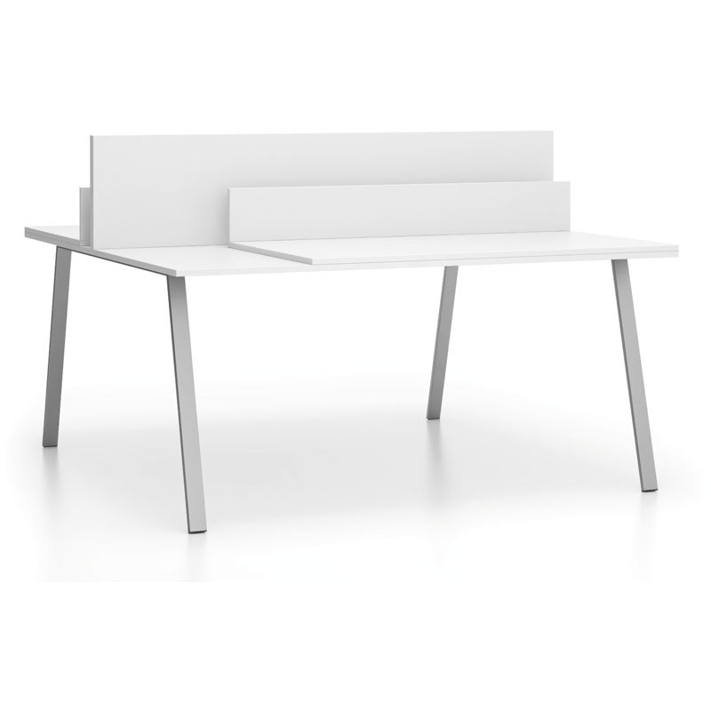 PLAN Bürotisch DOUBLE LAYERS, 160x160 cm, mit Schiebeplatte und Trennwänden, weiß