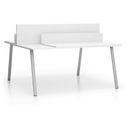 Bürotisch DOUBLE LAYERS, 160x160 cm, mit Schiebeplatte und Trennwänden, weiß