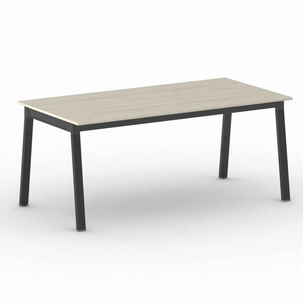 B2B Partner Bürotisch PRIMO BASIC, 180x90 cm, schwarzes Metallgestell, Eiche natur