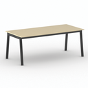 Bürotisch PRIMO BASIC, 200x90 cm, schwarzes Metallgestell, Birke