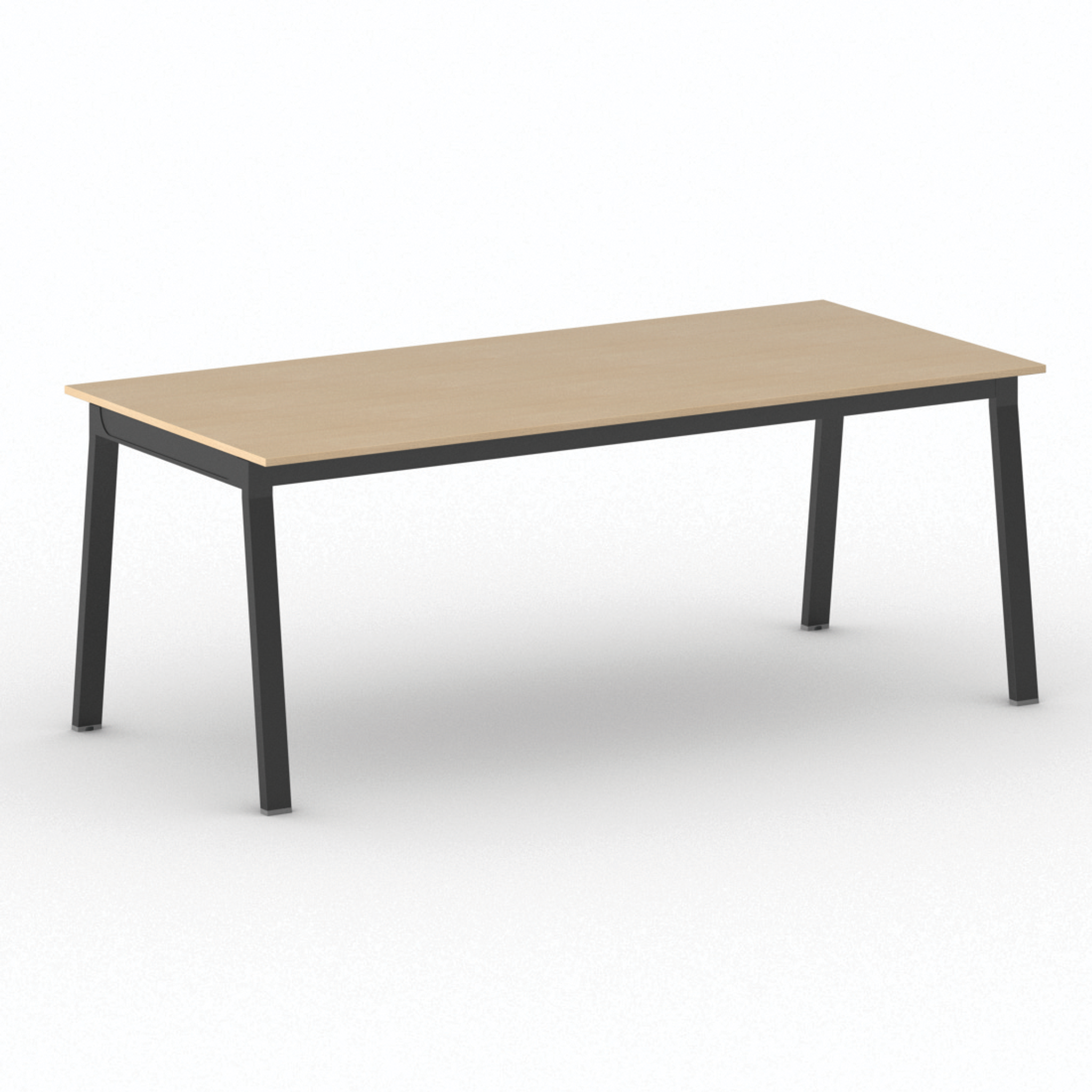 Bürotisch PRIMO BASIC, 200x90 cm, schwarzes Metallgestell, Buche