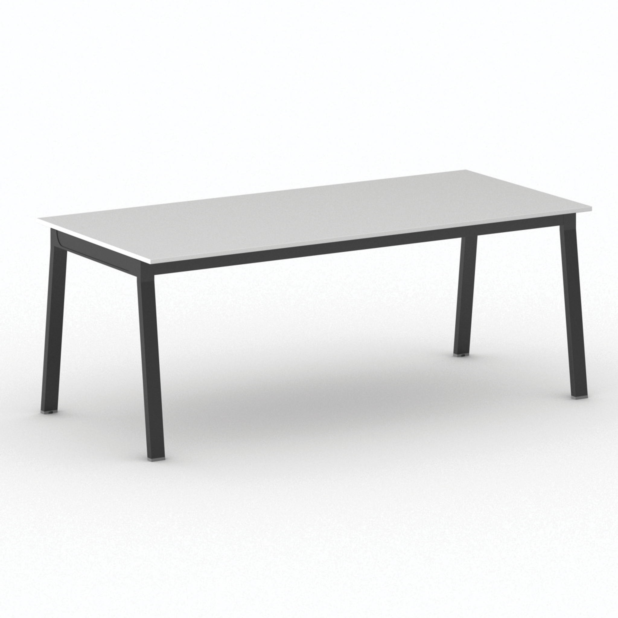Bürotisch PRIMO BASIC, 200x90 cm, schwarzes Metallgestell, weiß