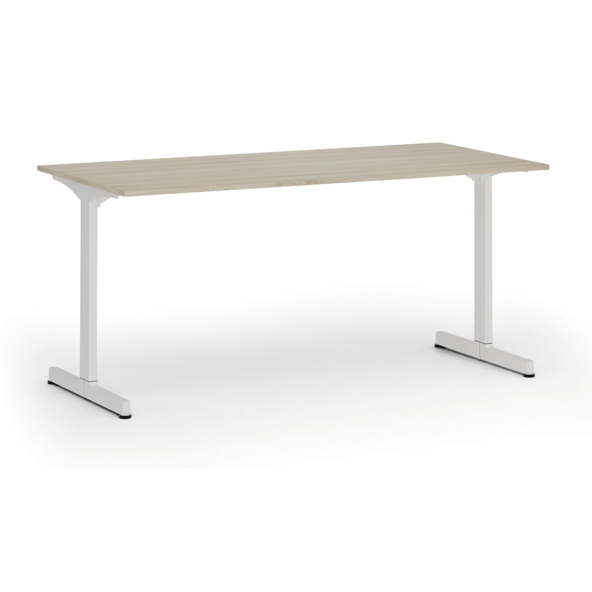 Bürotisch PRIMO BETA, 160x80 cm, weißes Metallgestell, Eiche natur