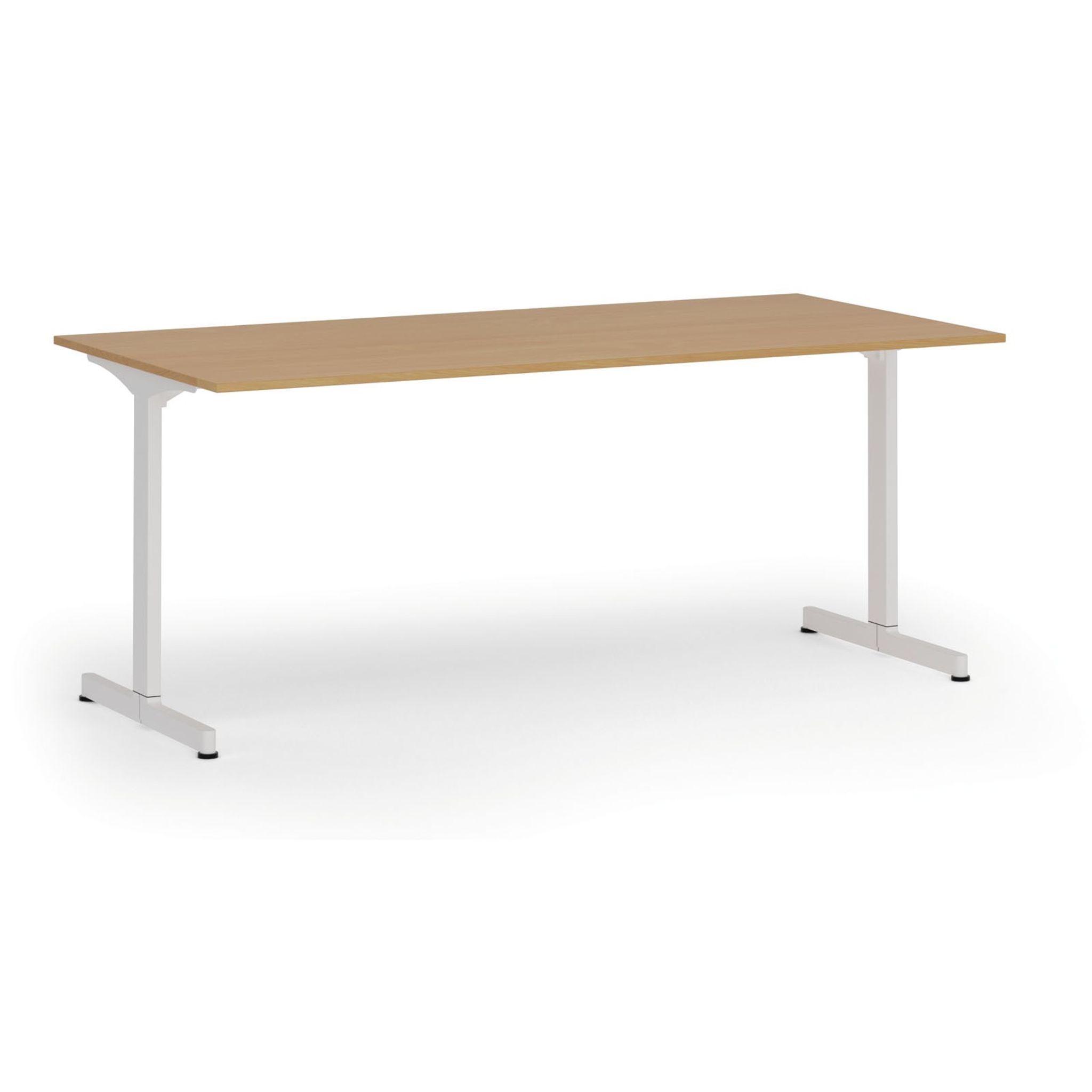 Bürotisch PRIMO BETA, 180x90 cm, weißes Metallgestell, Buche