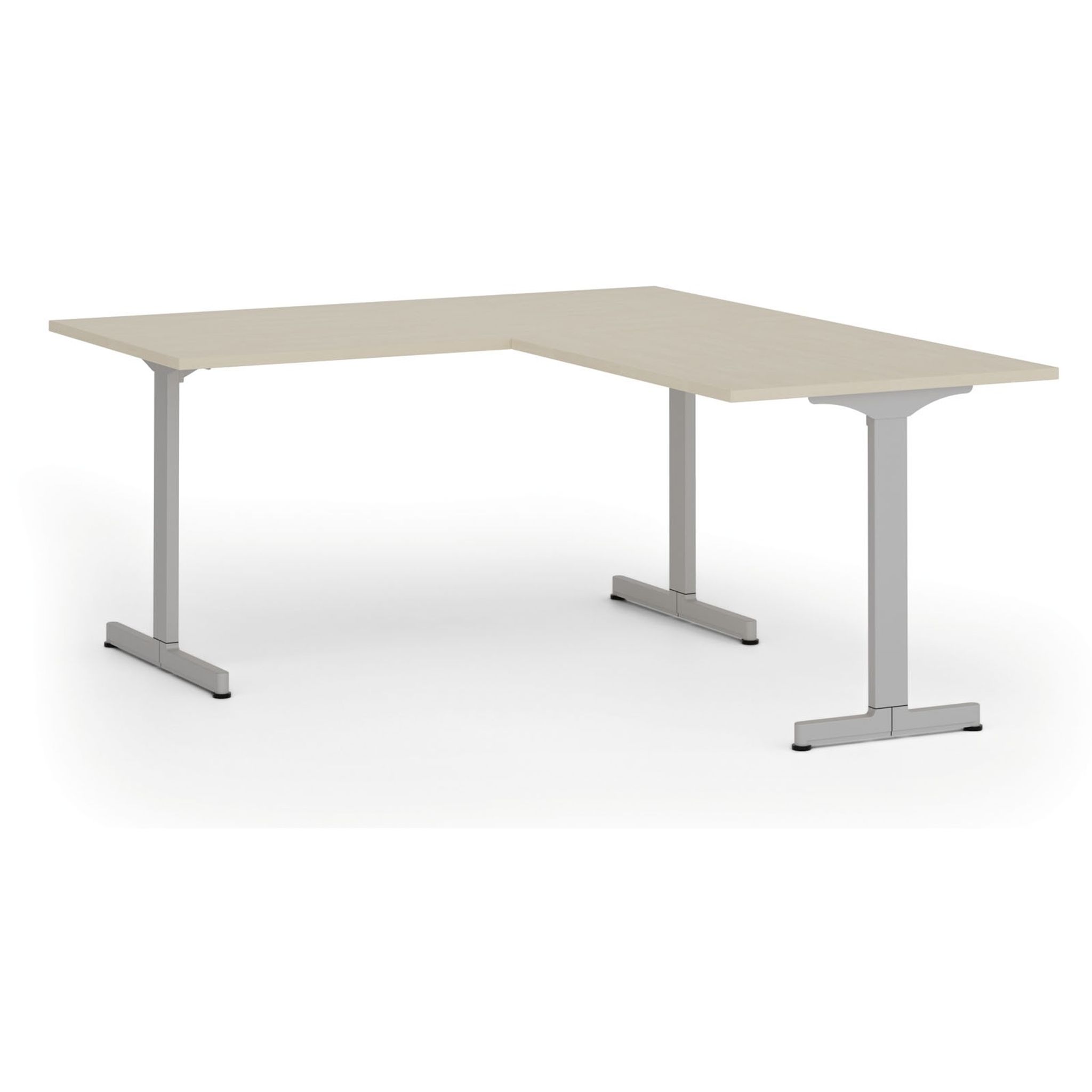 Bürotisch PRIMO BETA L, 1600 x 1800 mm, graues Untergestell, Birke