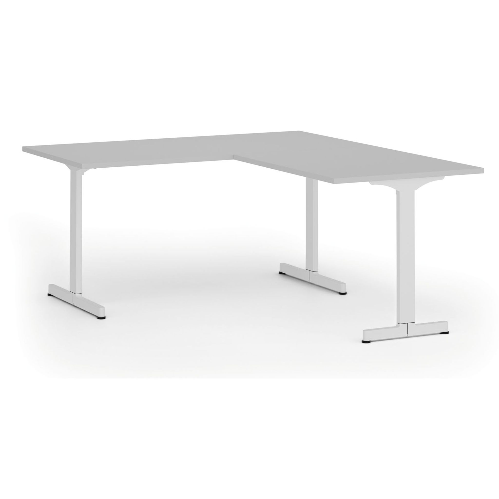 Bürotisch PRIMO BETA L, 1600 x 1800 mm, weißes Untergestell, grau