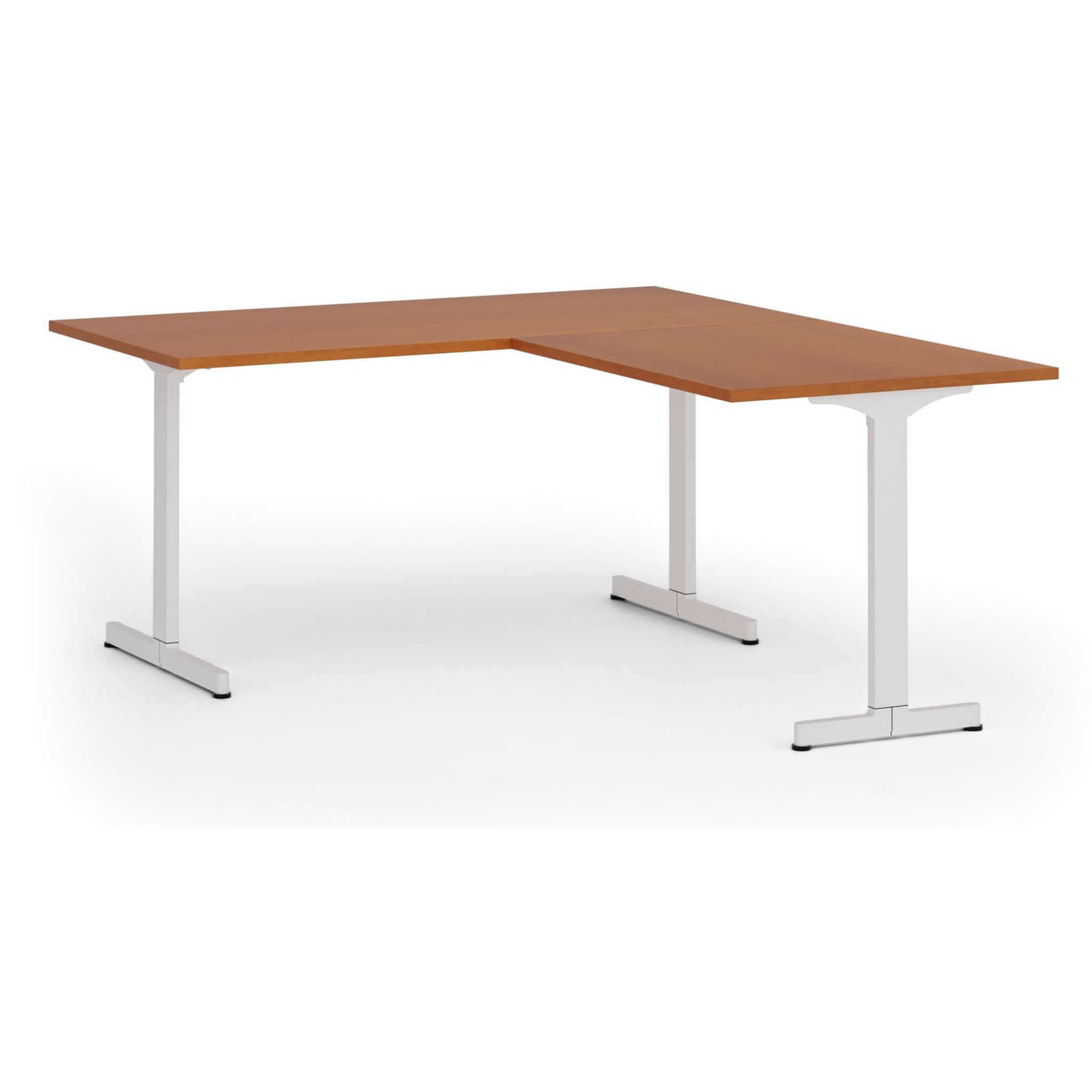 Bürotisch PRIMO BETA L, 1600 x 1800 mm, weißes Untergestell, Kirschbaum