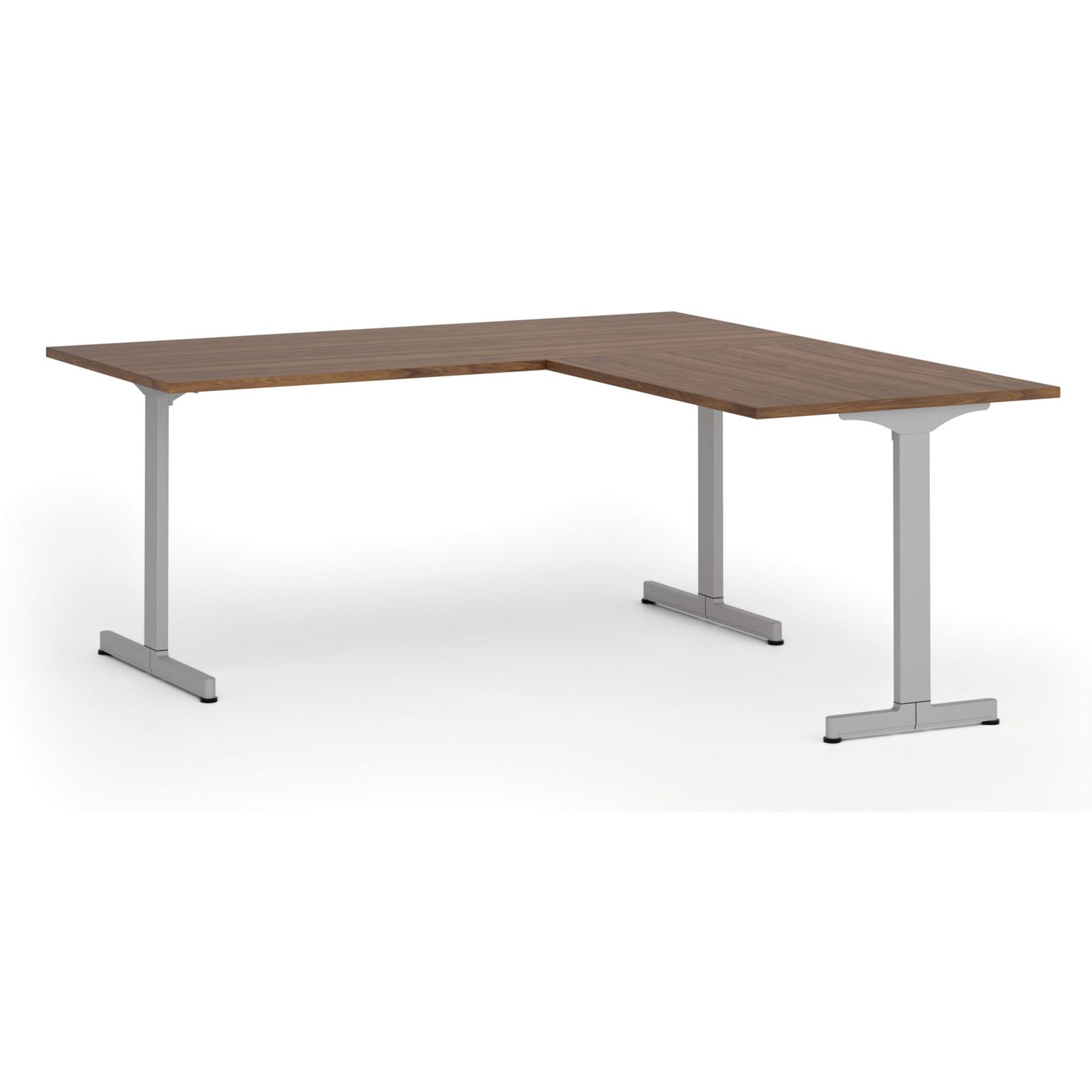 Bürotisch PRIMO BETA L, 1800 x 1800 mm, graues Untergestell, Nussbaum