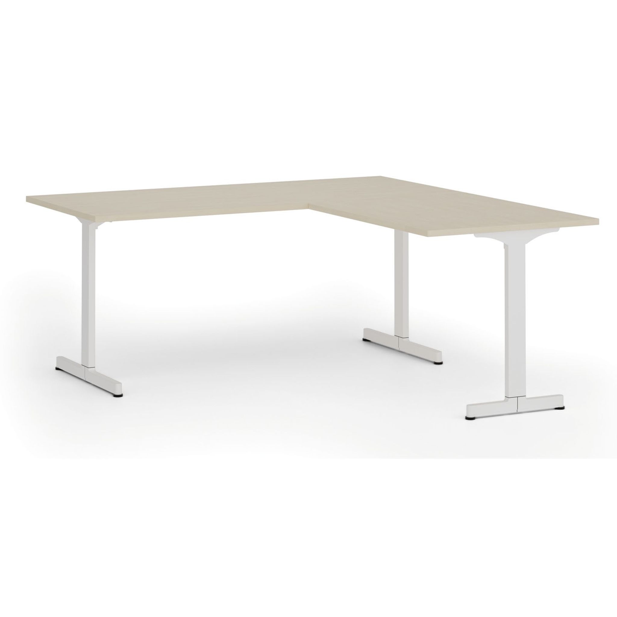 Bürotisch PRIMO BETA L, 1800 x 1800 mm, weißes Untergestell, Birke