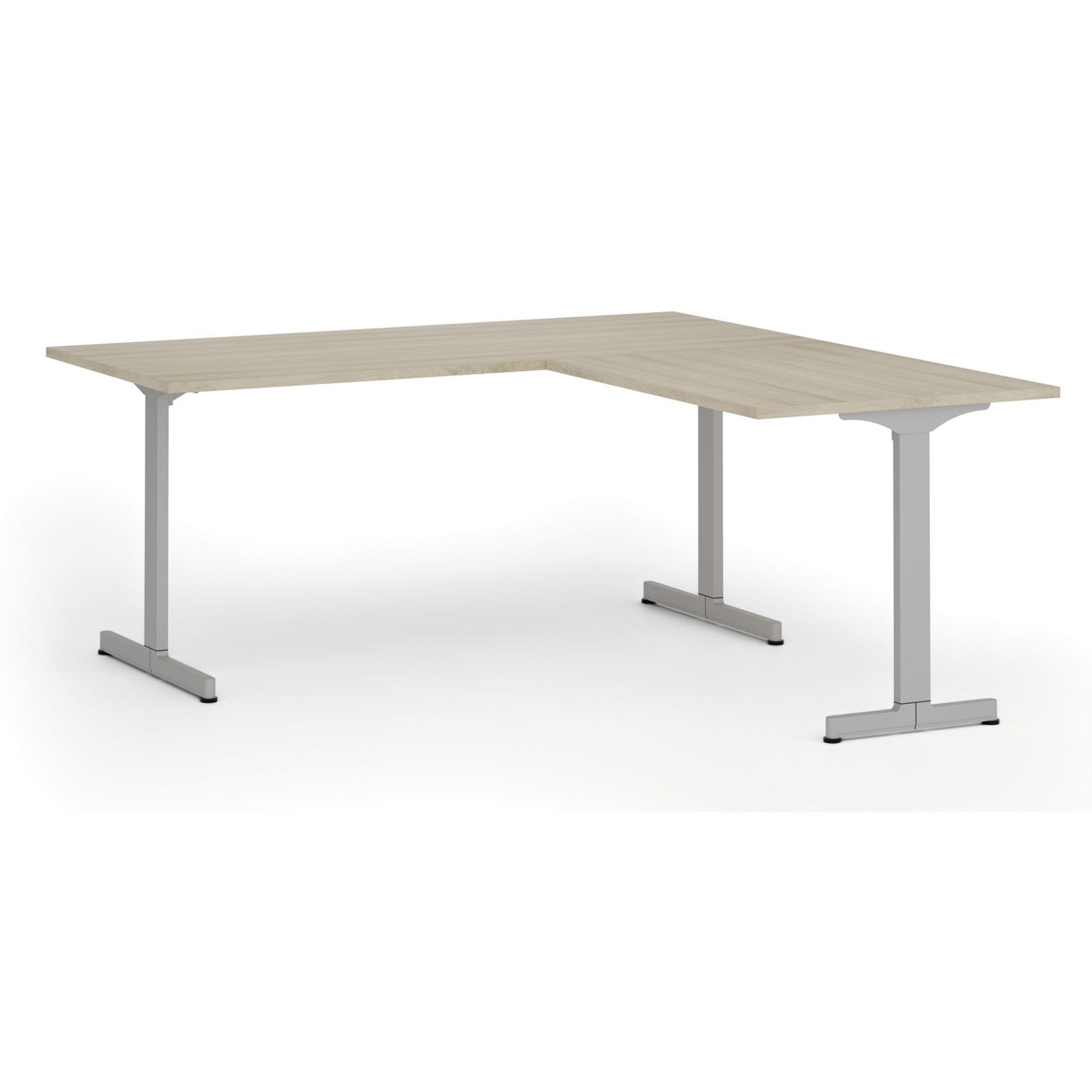 Bürotisch PRIMO BETA L, 180x180 cm, graues Metallgestell, Eiche natur