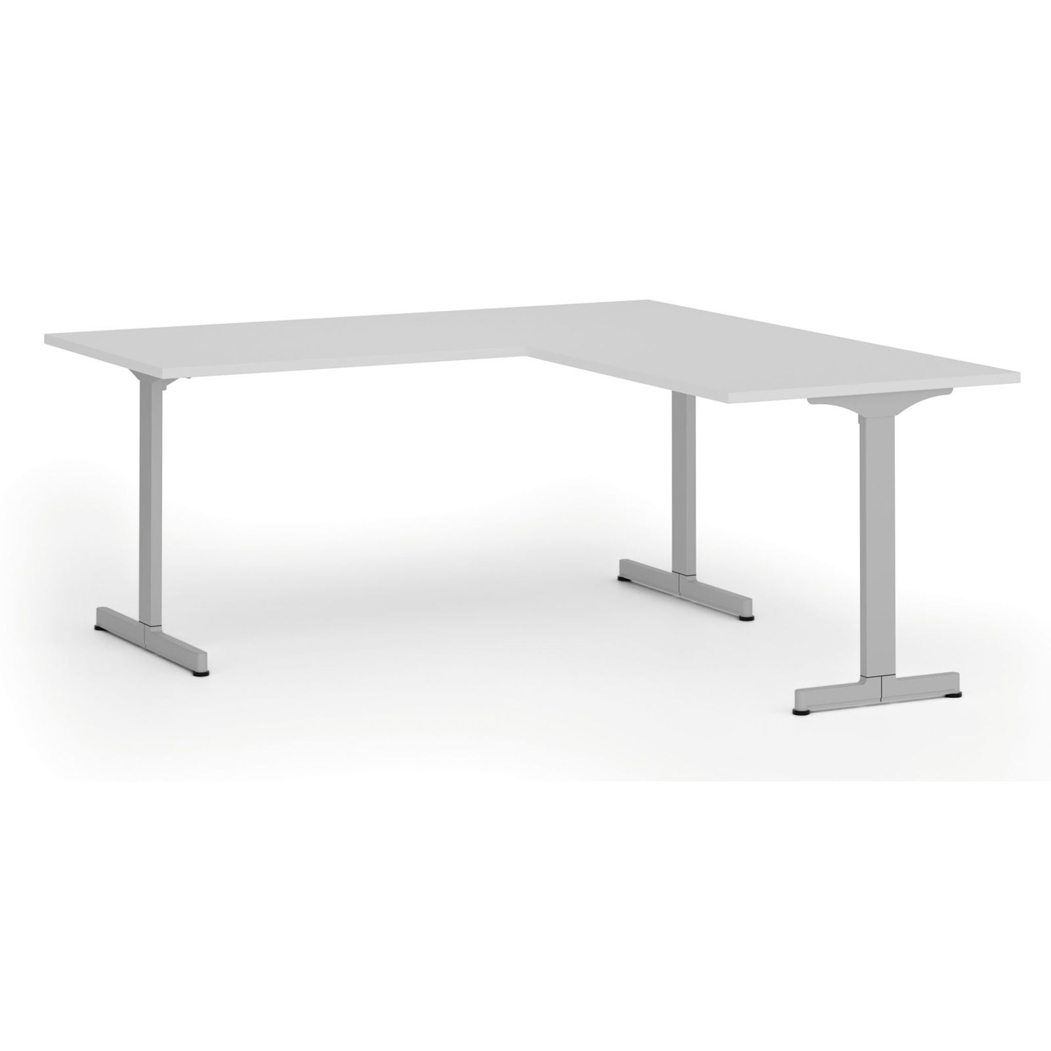 Bürotisch PRIMO BETA L, 180x180 cm, graues Metallgestell, weiß