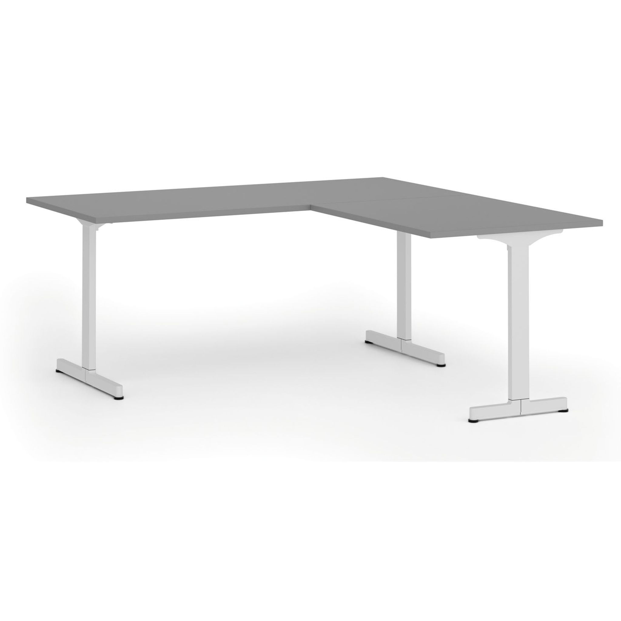 Bürotisch PRIMO BETA L, 180x180 cm, weißes Metallgestell, Graphit