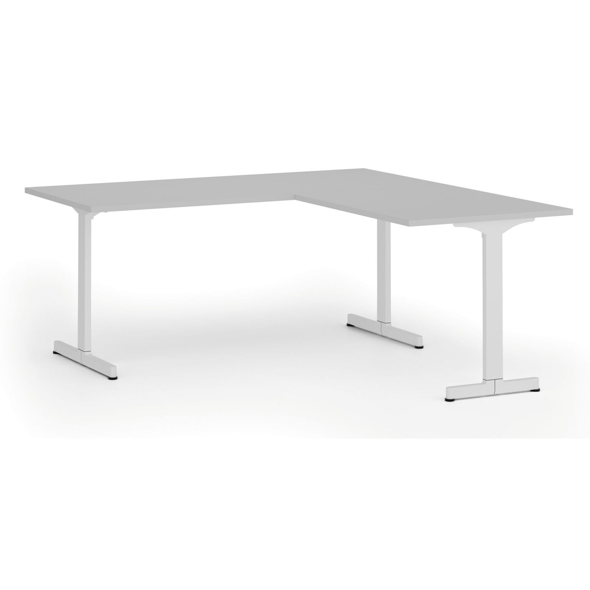 Bürotisch PRIMO BETA L, 180x180 cm, weißes Metallgestell, grau