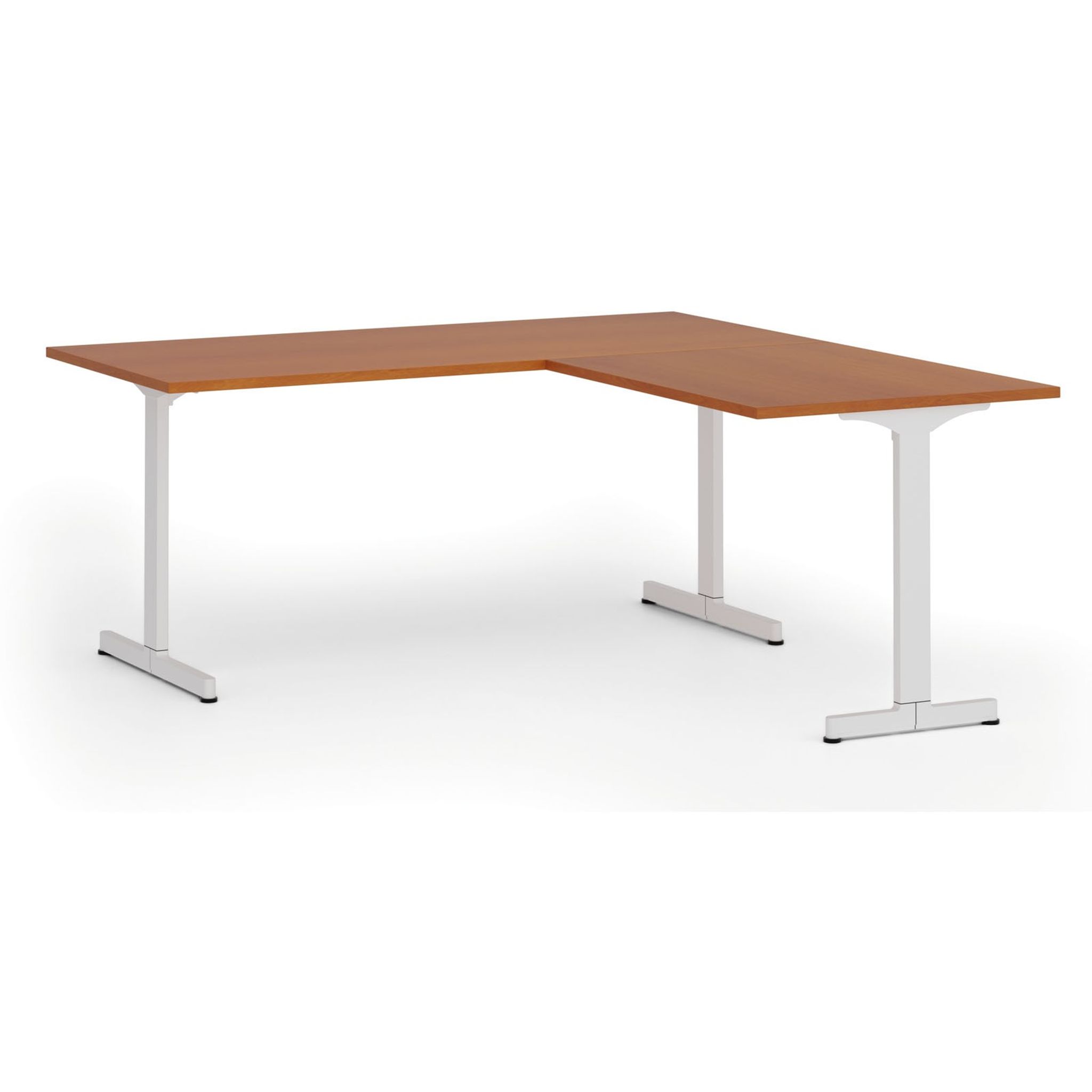 Bürotisch PRIMO BETA L, 180x180 cm, weißes Metallgestell, Kirschbaum