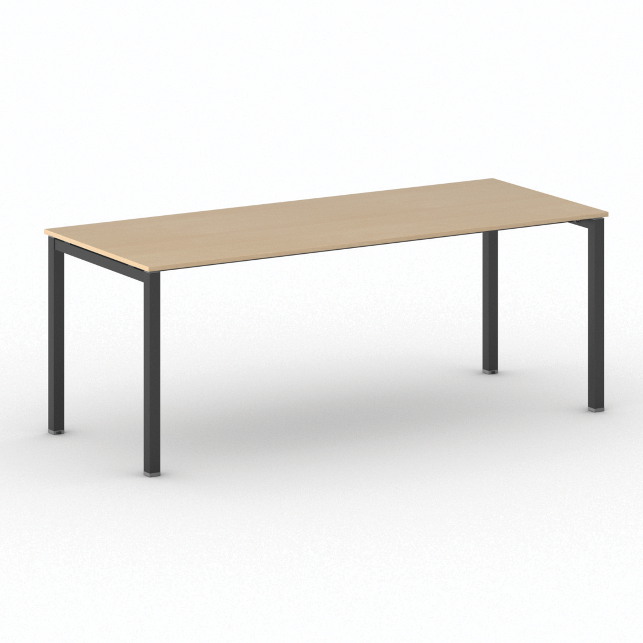 Bürotisch PRIMO SQUARE 200x80 cm, schwarzes Metallgestell, Buche