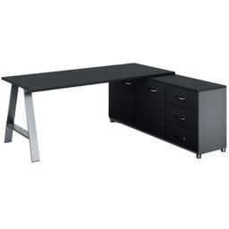 Bürotisch PRIMO STUDIO mit Schrank rechts, Tischplatte 1800 x 800 mm, Graphit