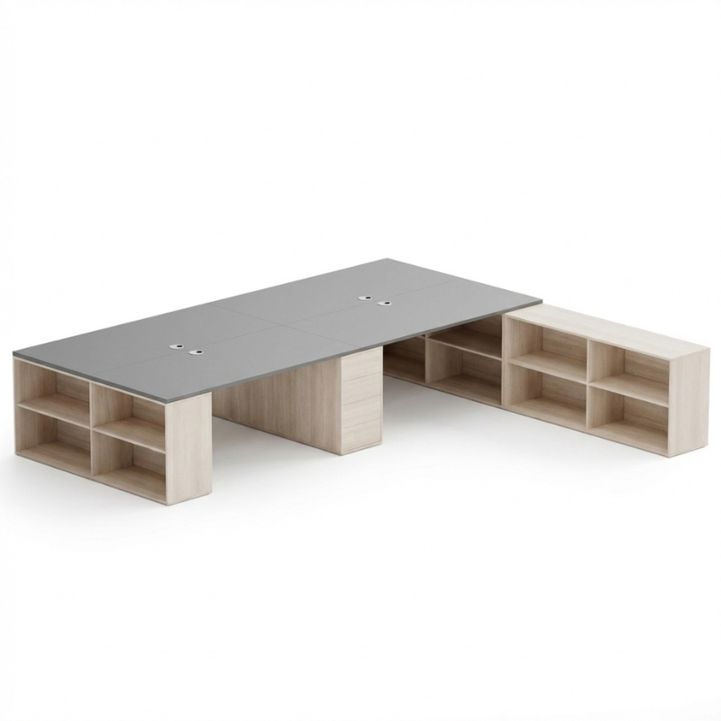 B2B Partner Bürotisch-Set BLOCK B05, 4 Arbeitsplätze mit Stauraum, 360 × 320 cm, Eiche natur/Graphit 2