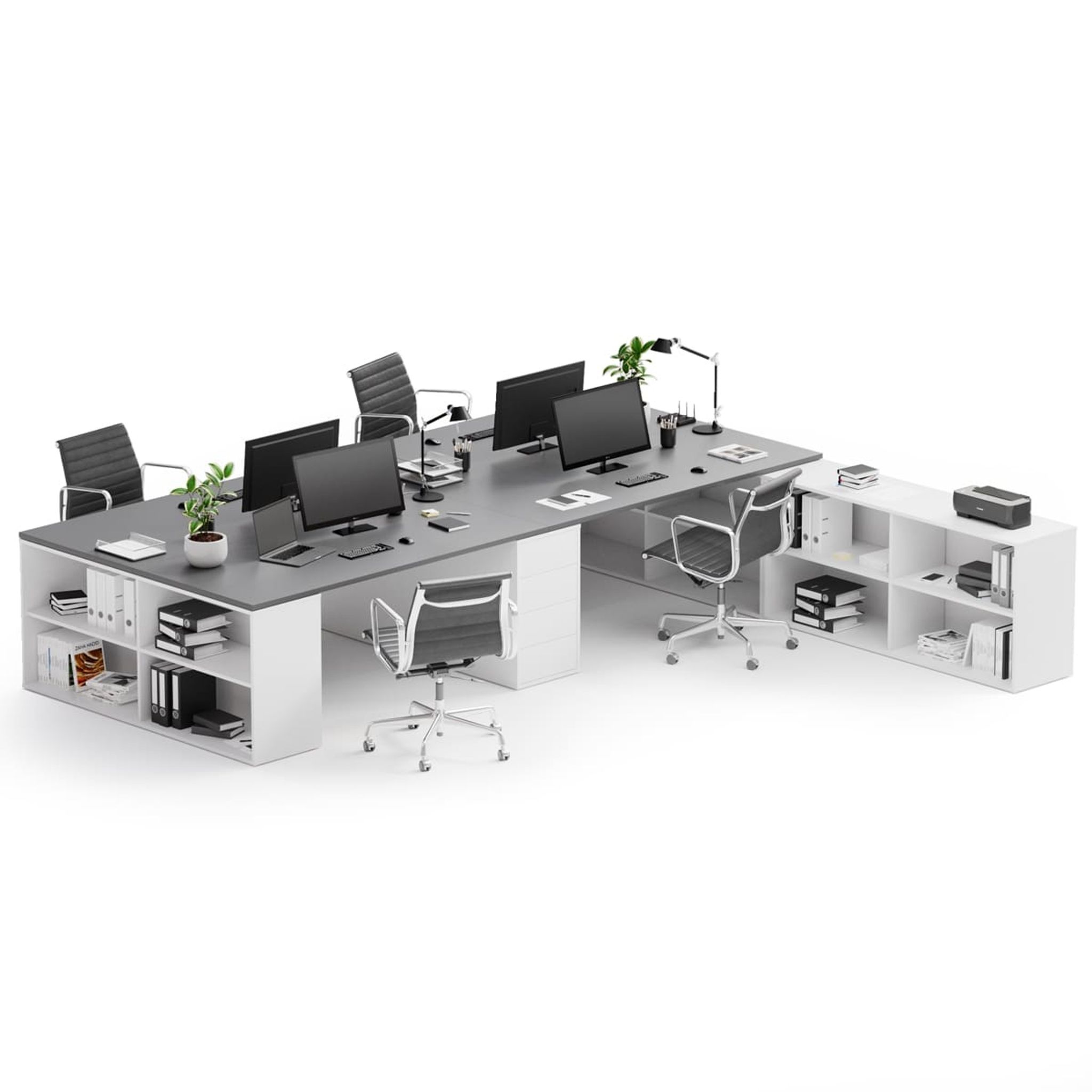 Bürotisch-Set BLOCK B05, 4 Arbeitsplätze mit Stauraum, 360 × 320 cm
