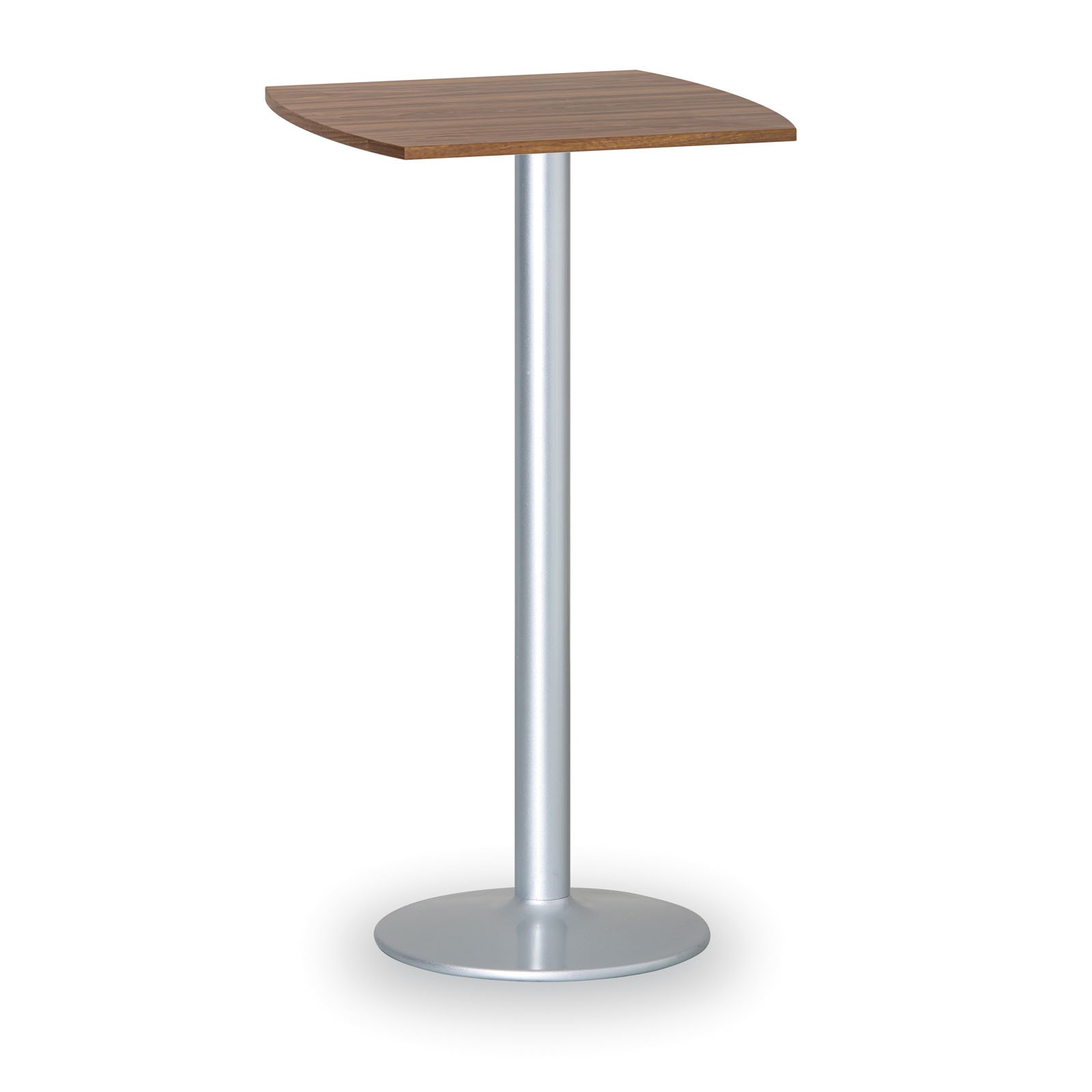 B2B Partner Cocktailtisch, Partytisch OLYMPO II, 66x66 cm, graues Fußgestell, Platte Nussbaum