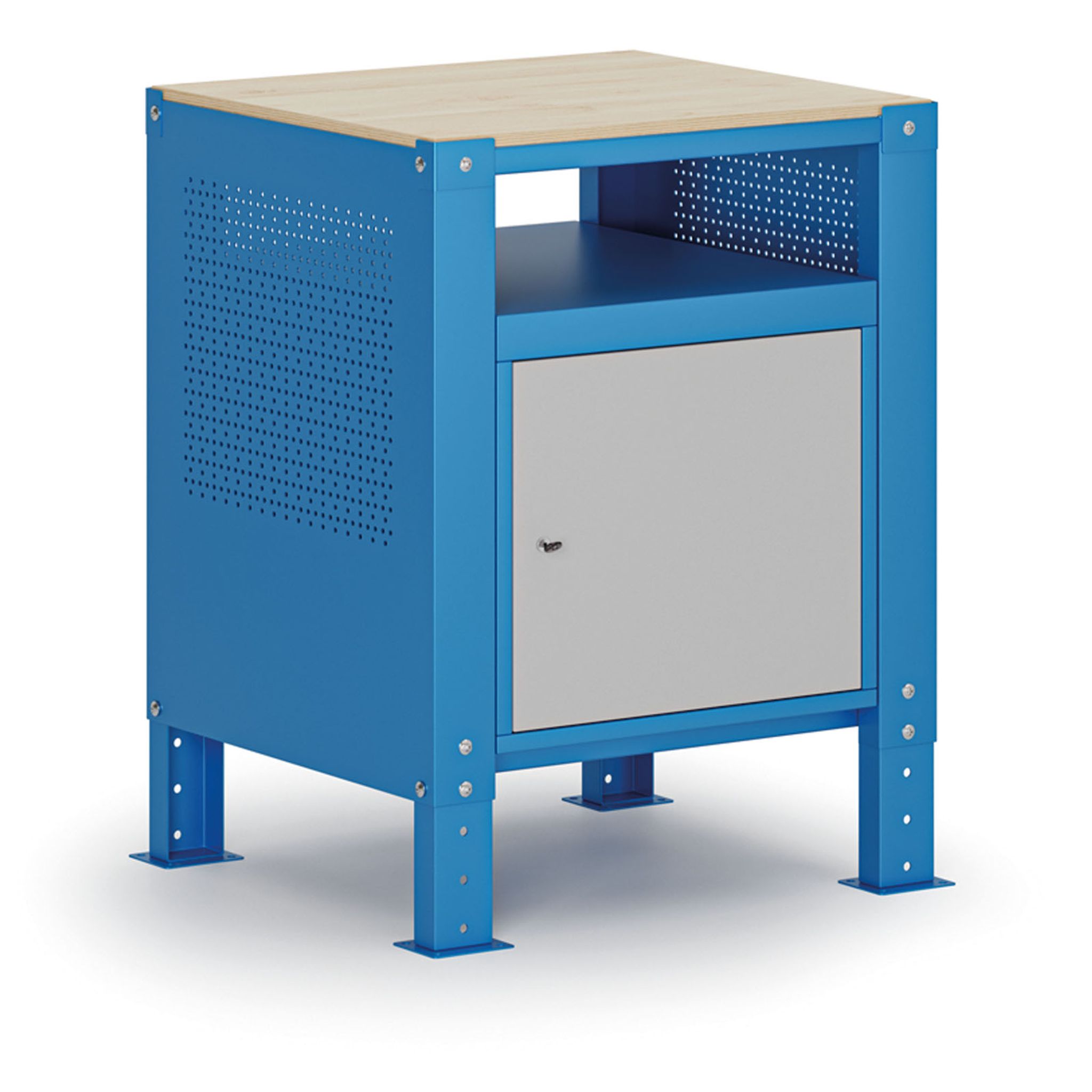 Container G9, 1 Fachboden, 1 Schrank, höhenverstellbar, 675 x 595 x 715-975 mm, grau/blau
