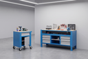 Container G9, 1 Fachboden, 1 Schublade, höhenverstellbar, 675 x 595 x 715-975 mm, grau/blau