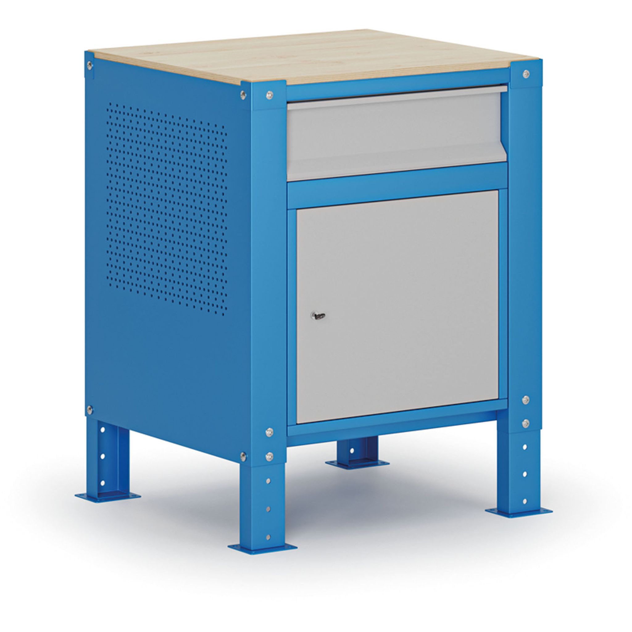 Container G9, 1 Schrank, 1 Schublade, höhenverstellbar, 675 x 595 x 715-975 mm, grau/blau
