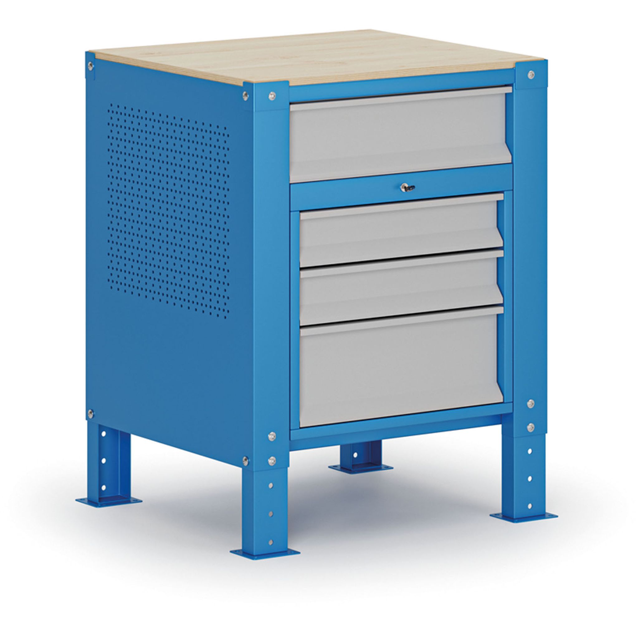 Container G9, 4 Schubladen, höhenverstellbar, 675 x 595 x 715-975 mm, grau/blau
