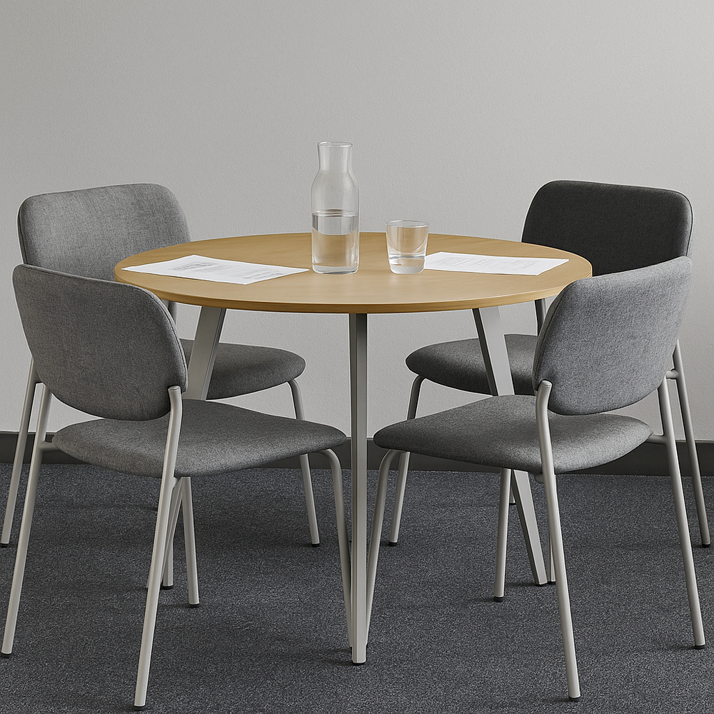 B2B Partner Couchtisch PRIMO VIBE, Durchmesser 100 cm, graues Metallgestell, Eiche natur 2