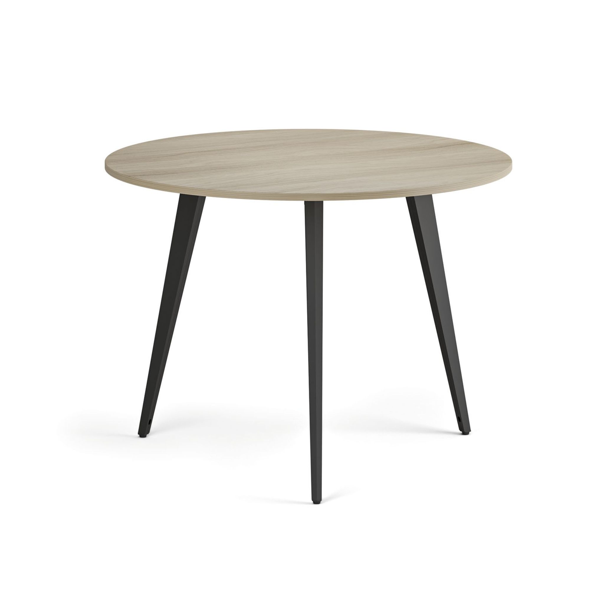 Couchtisch PRIMO VIBE, Durchmesser 100 cm, schwarzes Metallgestell, Eiche natur