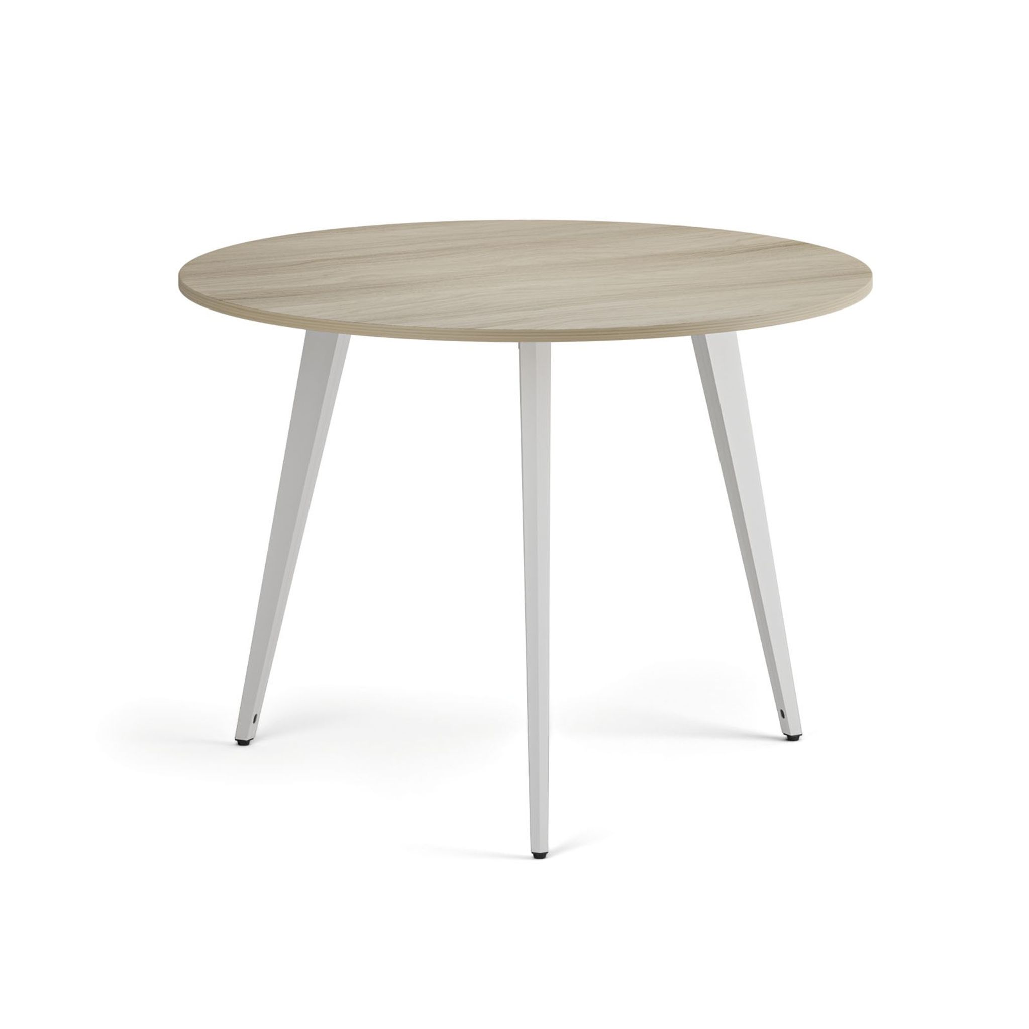 Couchtisch PRIMO VIBE, Durchmesser 100 cm, weißes Metallgestell, Eiche natur