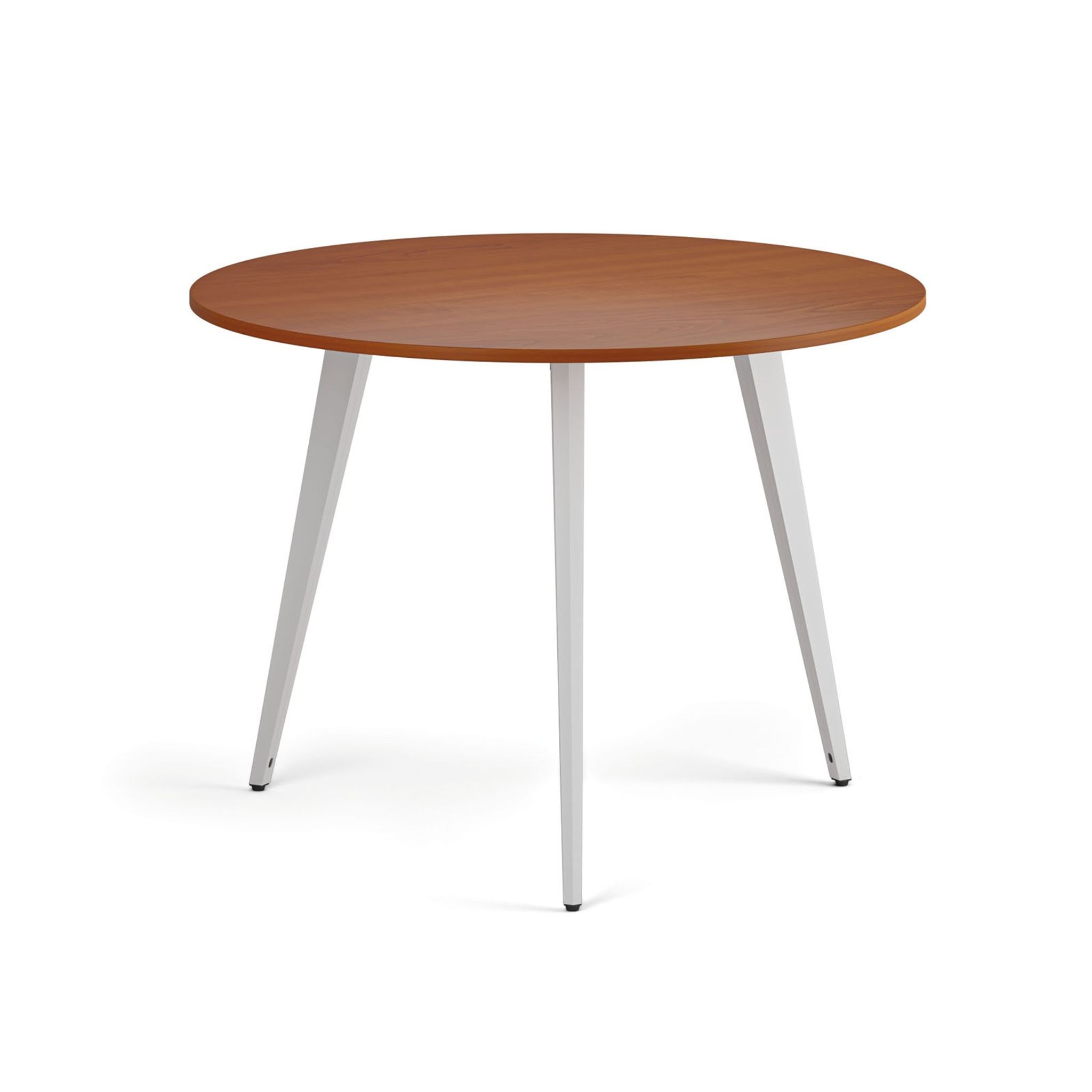 Couchtisch PRIMO VIBE, Durchmesser 100 cm, weißes Metallgestell, Kirschbaum