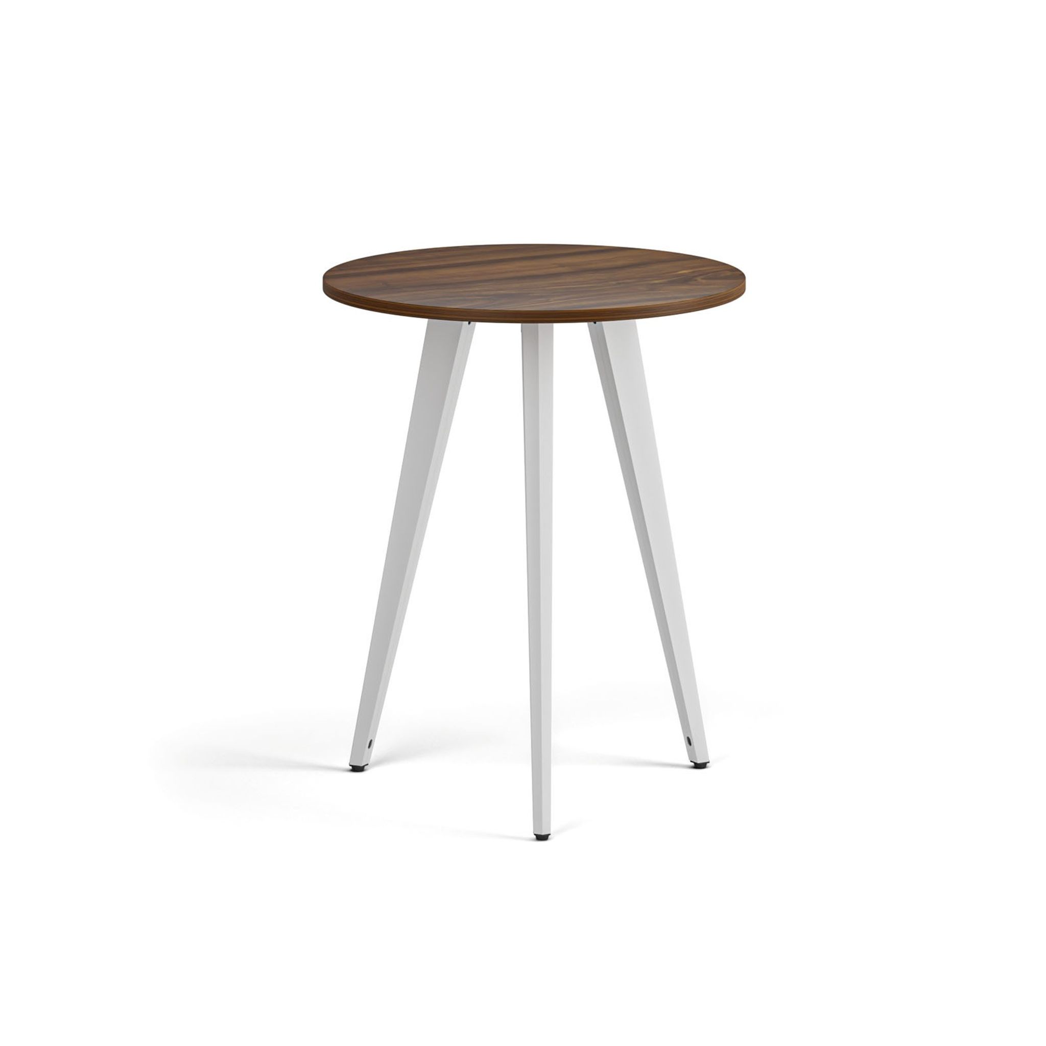 Couchtisch PRIMO VIBE, Durchmesser 60 cm, weißes Metallgestell, Nussbaum