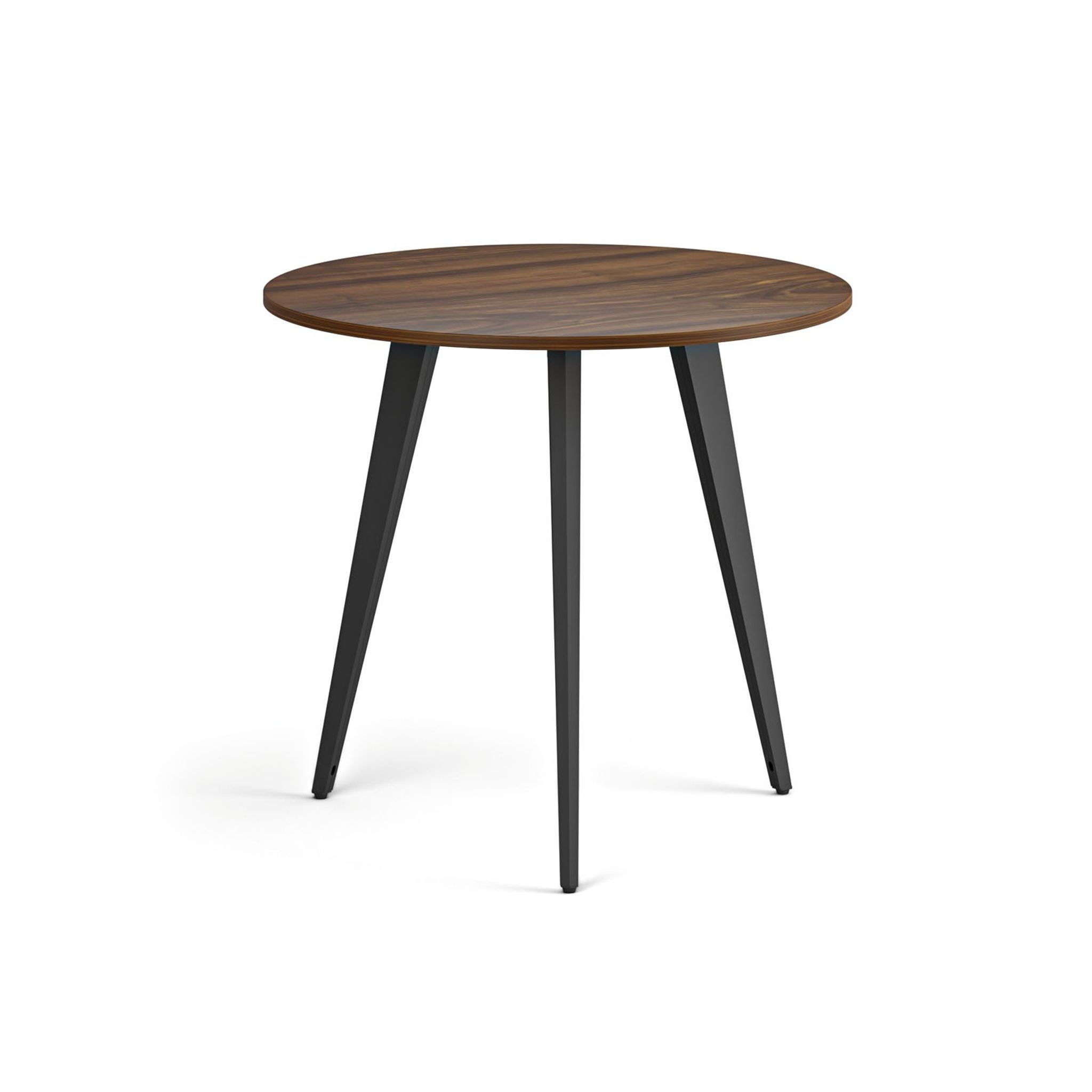 Couchtisch PRIMO VIBE, Durchmesser 80 cm, schwarzes Metallgestell, Nussbaum