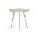Couchtisch PRIMO VIBE, Durchmesser 80 cm, weißes Metallgestell, Birke