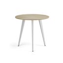 Couchtisch PRIMO VIBE, Durchmesser 80 cm, weißes Metallgestell, Eiche natur