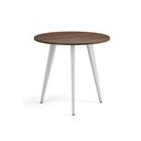 Couchtisch PRIMO VIBE, Durchmesser 80 cm, weißes Metallgestell, Nussbaum