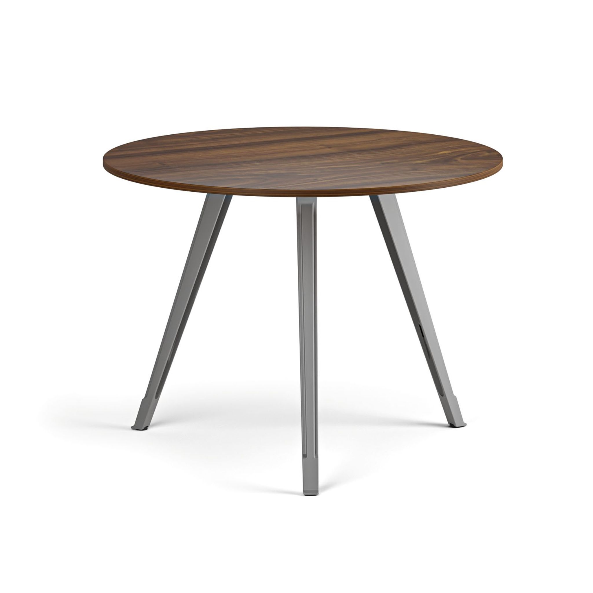 Couchtisch PRIMO ZEN, Durchmesser 100 cm, graues Fußgestell, Nussbaum