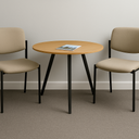 Couchtisch PRIMO ZEN, Durchmesser 100 cm, schwarzes Metallgestell, Eiche natur