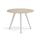Couchtisch PRIMO ZEN, Durchmesser 100 cm, weißes Metallgestell, Birke