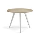 Couchtisch PRIMO ZEN, Durchmesser 100 cm, weißes Metallgestell, Eiche natur