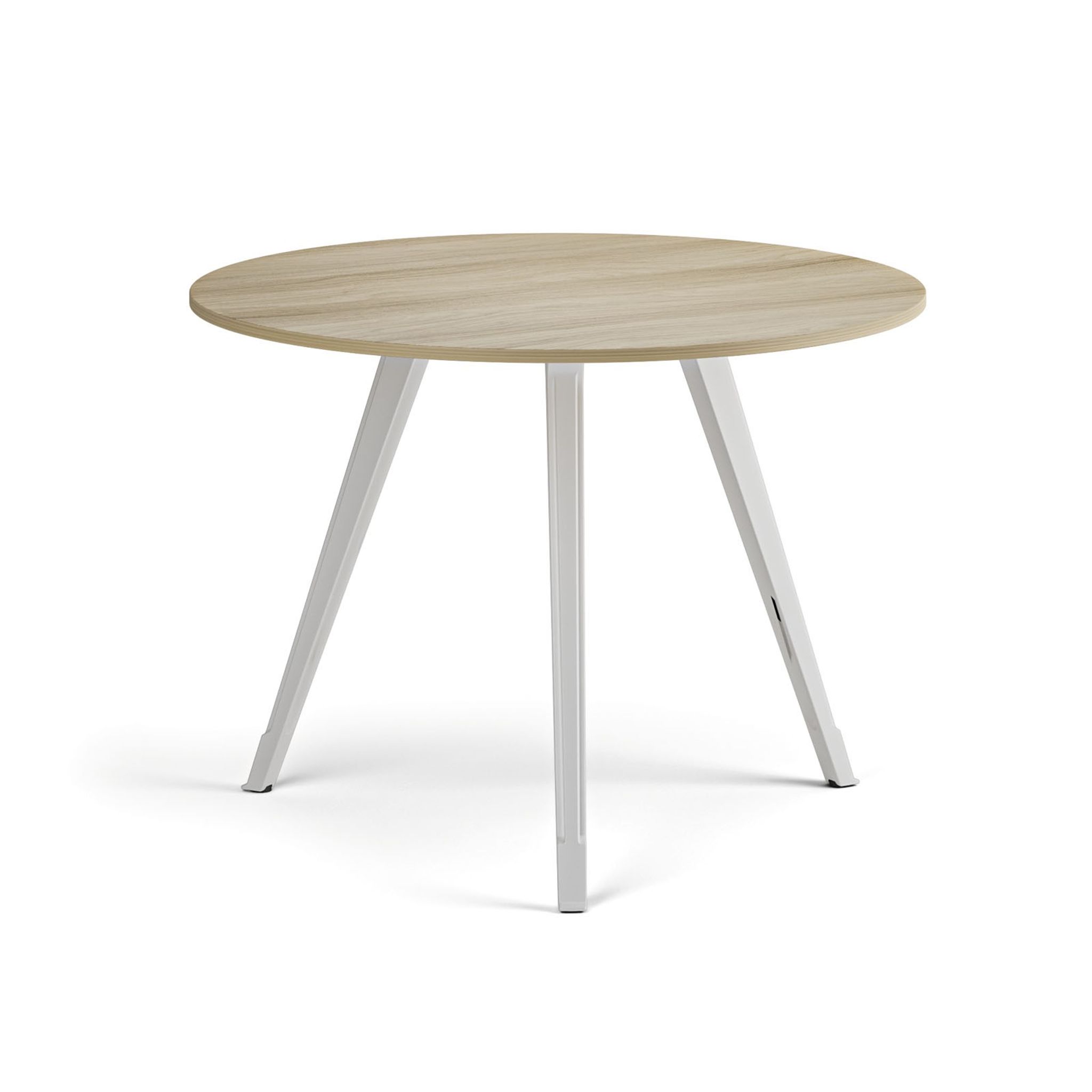 Couchtisch PRIMO ZEN, Durchmesser 100 cm, weißes Metallgestell, Eiche natur