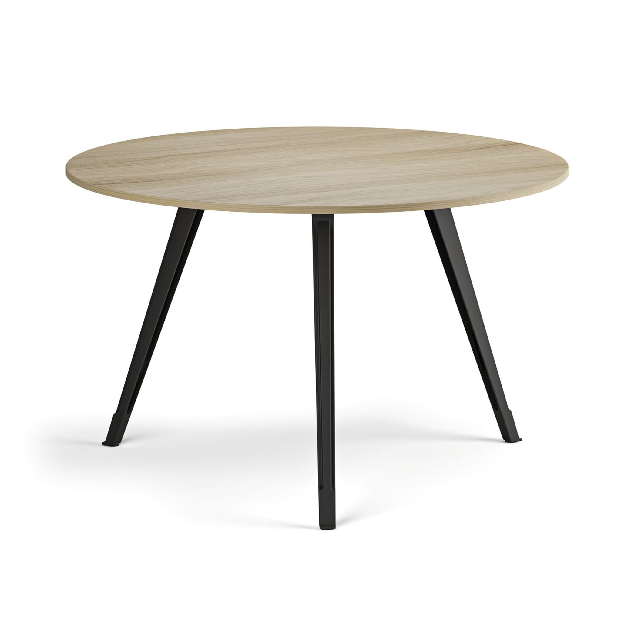 Couchtisch PRIMO ZEN, Durchmesser 120 cm, schwarzes Metallgestell, Eiche natur