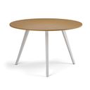 Couchtisch PRIMO ZEN, Durchmesser 120 cm, weißes Metallgestell, Buche