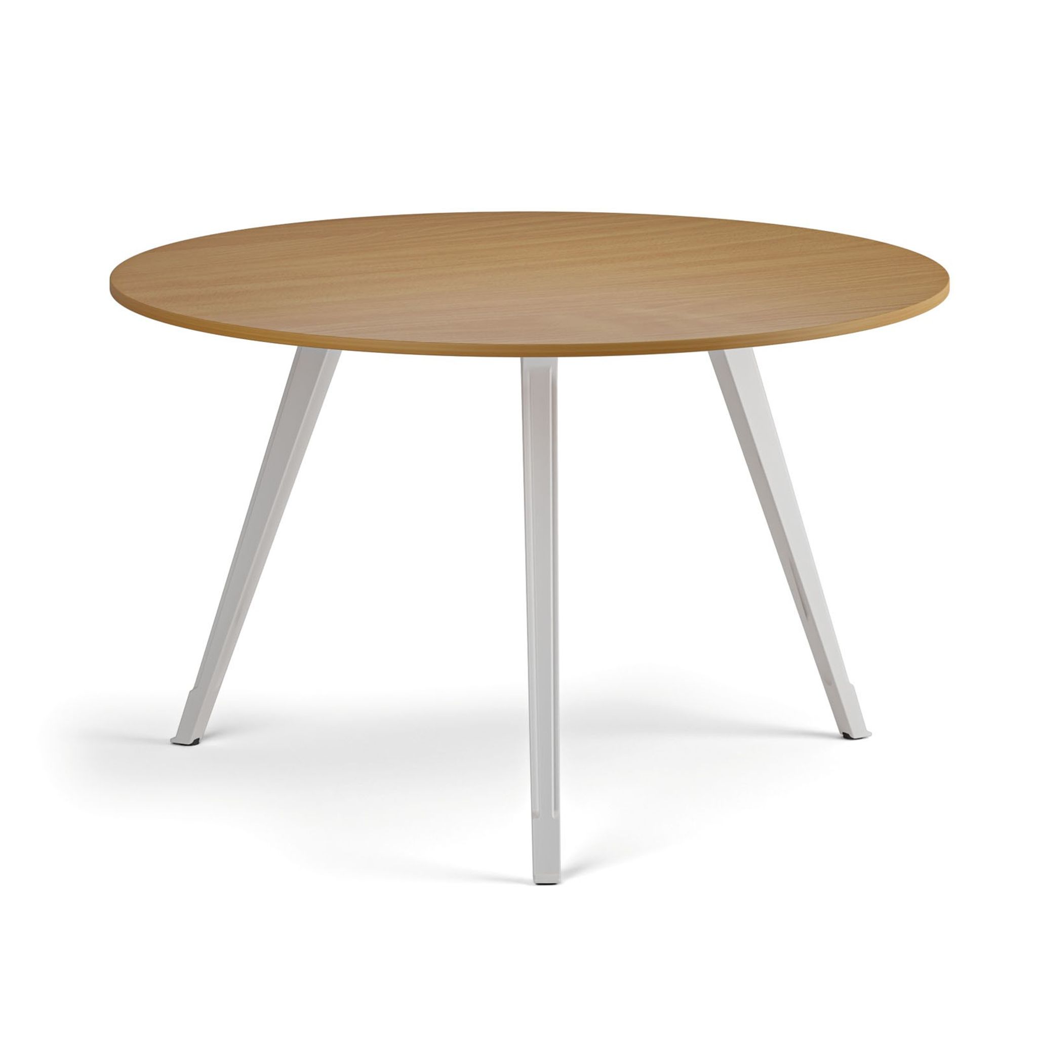 Couchtisch PRIMO ZEN, Durchmesser 120 cm, weißes Metallgestell, Buche