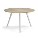 Couchtisch PRIMO ZEN, Durchmesser 120 cm, weißes Metallgestell, Eiche natur