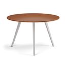 Couchtisch PRIMO ZEN, Durchmesser 120 cm, weißes Metallgestell, Kirschbaum