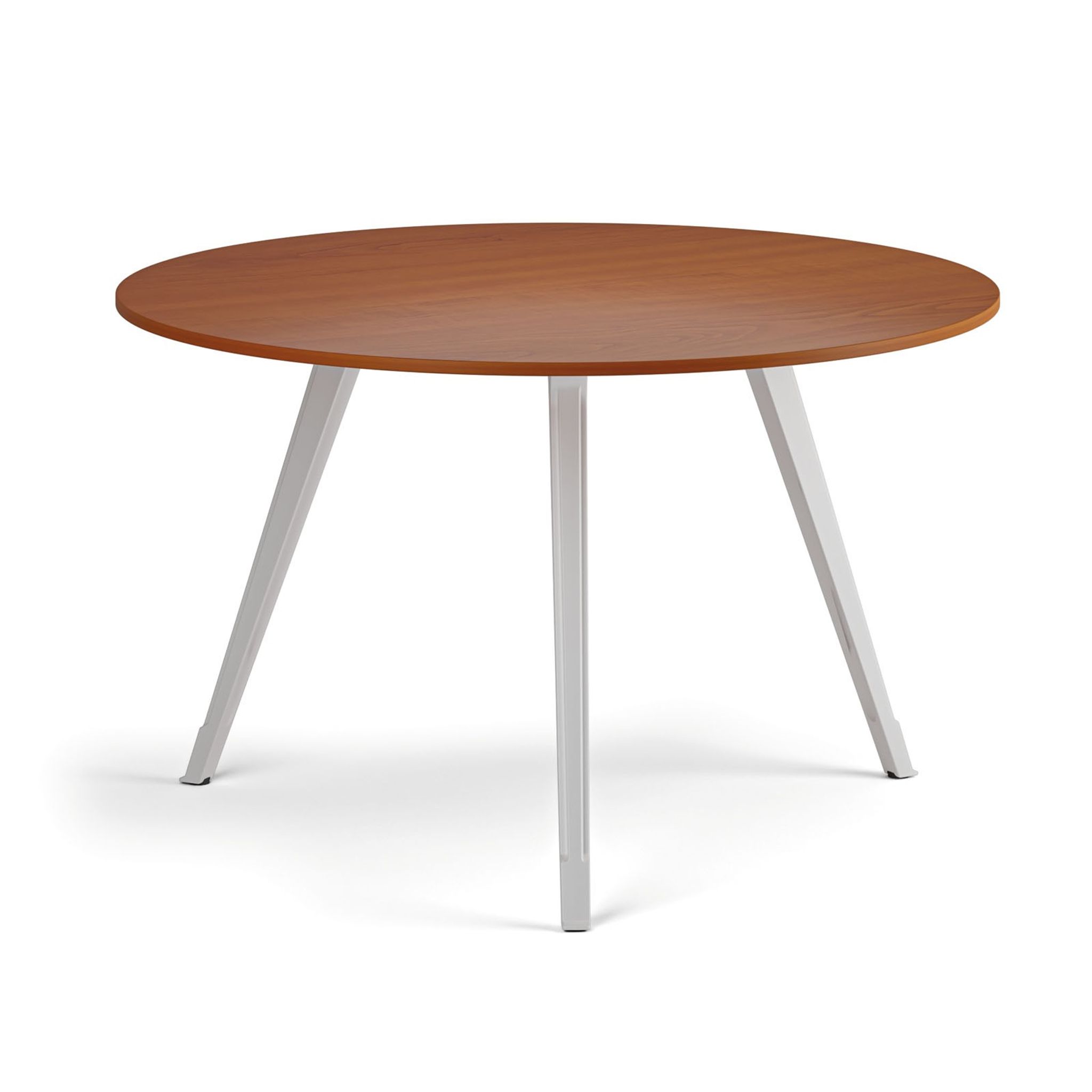 Couchtisch PRIMO ZEN, Durchmesser 120 cm, weißes Metallgestell, Kirschbaum