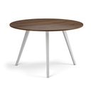 Couchtisch PRIMO ZEN, Durchmesser 120 cm, weißes Metallgestell, Nussbaum