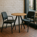Couchtisch PRIMO ZEN, Durchmesser 80 cm, schwarzes Metallgestell, Nussbaum