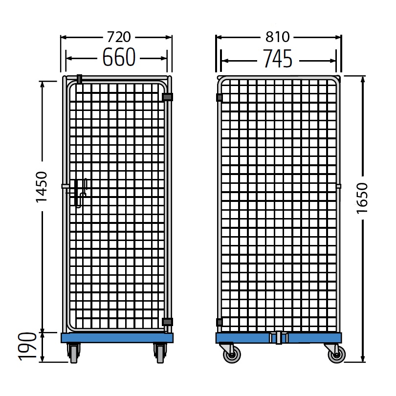 Antidiebstahl-Rollbehälter mit Gitterwänden mit Kunststoff-Rollplatte RC/S1 1650